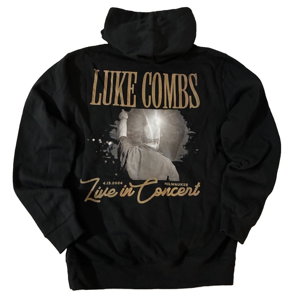 Luke Combs Hoodie Men's M Black Tour Live In Milwaukee Concert 2024 NEW